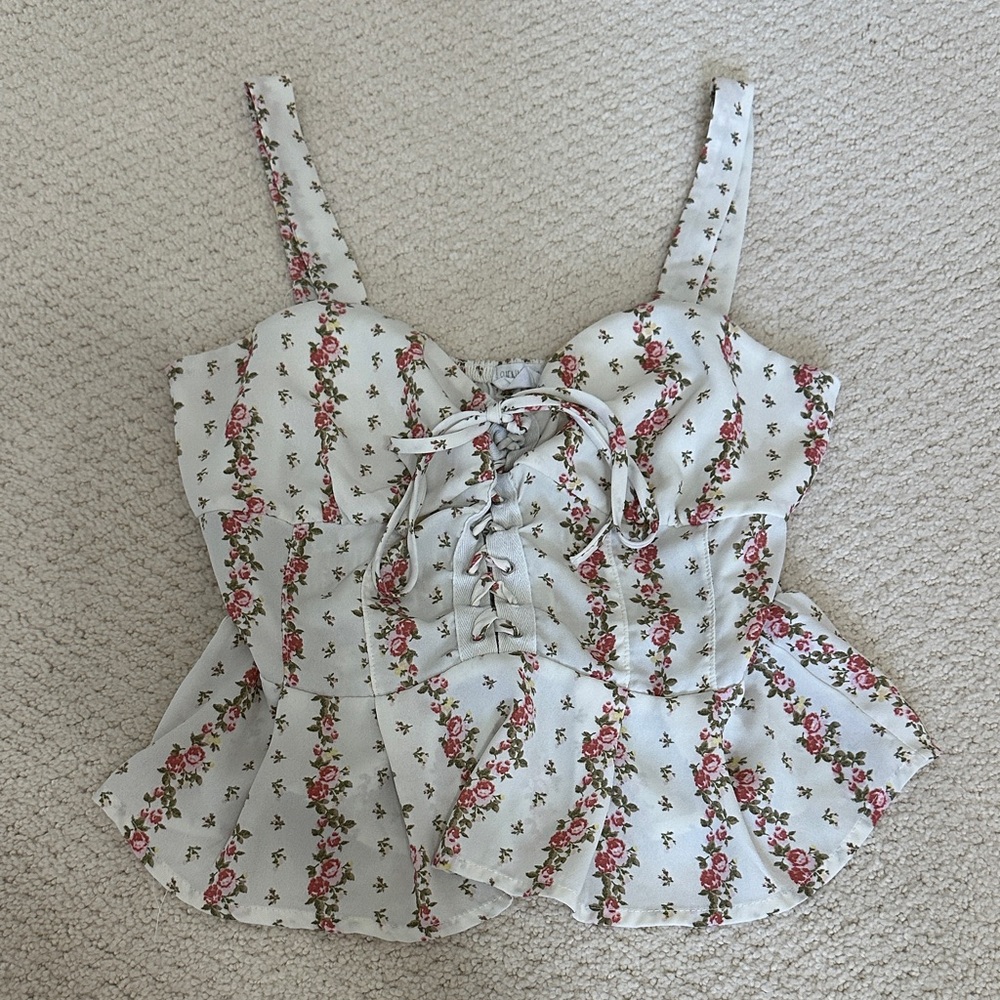 Sienna Sky Floral Lace-Up Tank Top - White and Pink